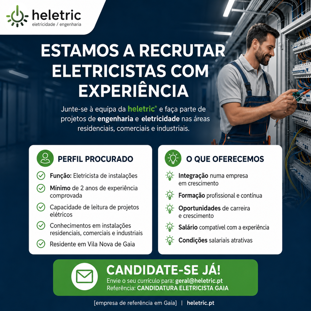 Recrutamento eletricista residencial e industrial